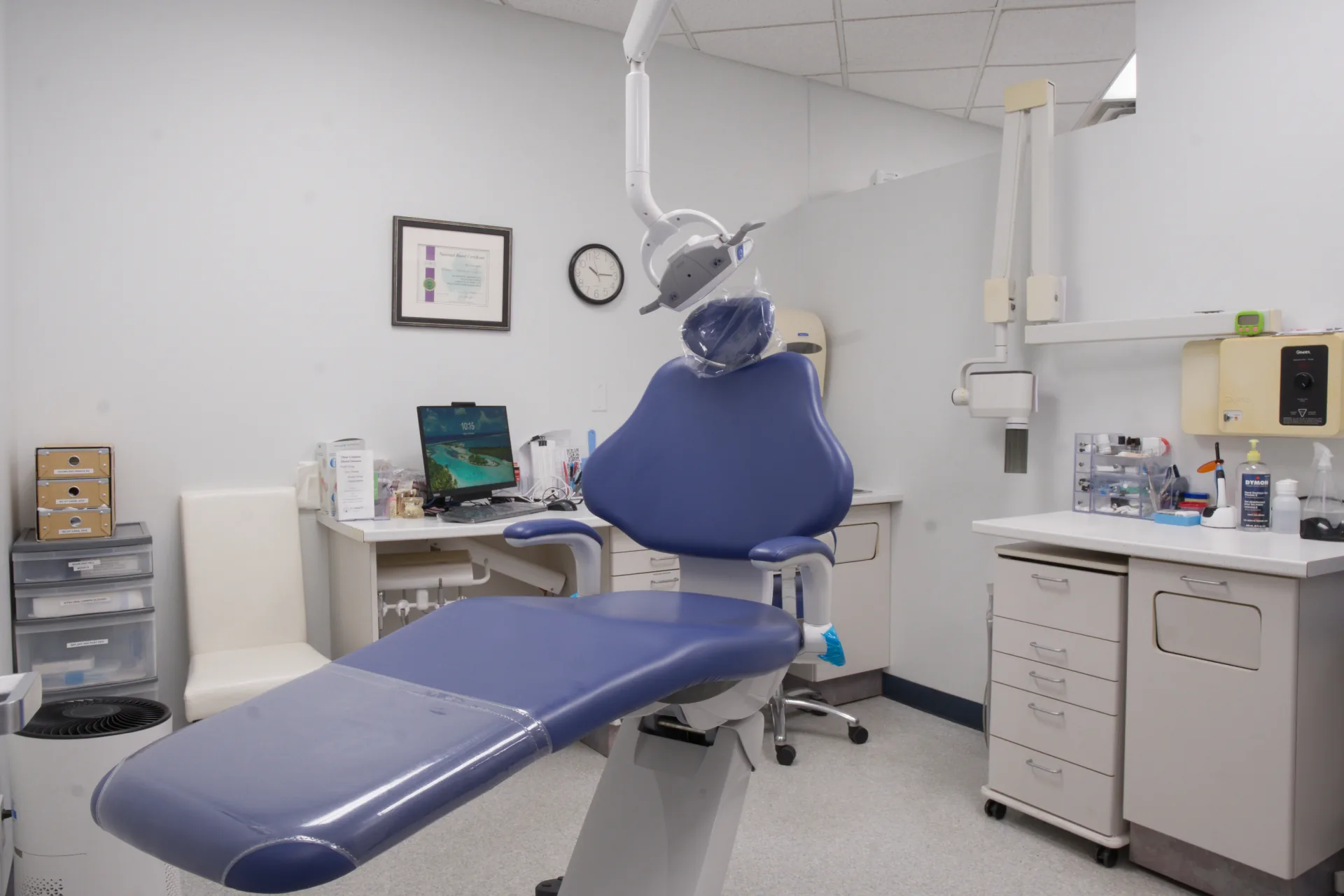 New blue dental chair and treatment equipment at Dr. Serene Yu Dentistry